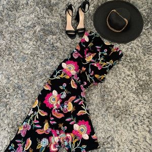 Black Flower Strapless Jumpsuit